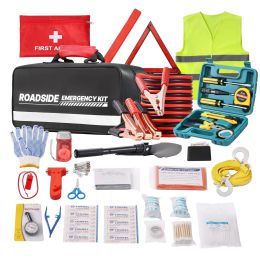 Car Emergency Kit, 2-in-1 First Aid Kit with Jumper Cables, Essential Roadside Emergency Car Kits for Vehicle, Travel and Home