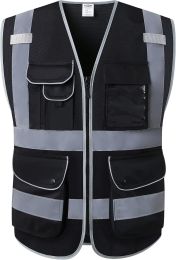 9 Pockets High Visibility Safety Vest for Men and Women, Hi-Vis Reflective Black Safety Vests with Zipper Front, Meet ANSI/ISEA Standards(159-Bla