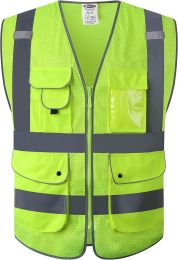 9 Pockets High Visibility Safety Vest for Men and Women, Hi-Vis Reflective Yellow Safety Vests with Zipper Front