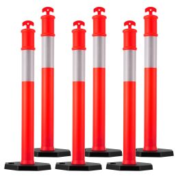 6 Pack Traffic Delineator Posts, 48 inches Traffic Safety Cones with Weighted Base and Reflective Strips
