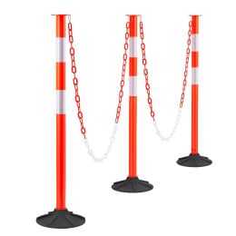 3 Pack Traffic Delineator Posts, 34 in Traffic Safety Cones with Weighted Base, Reflective Strips and Chain